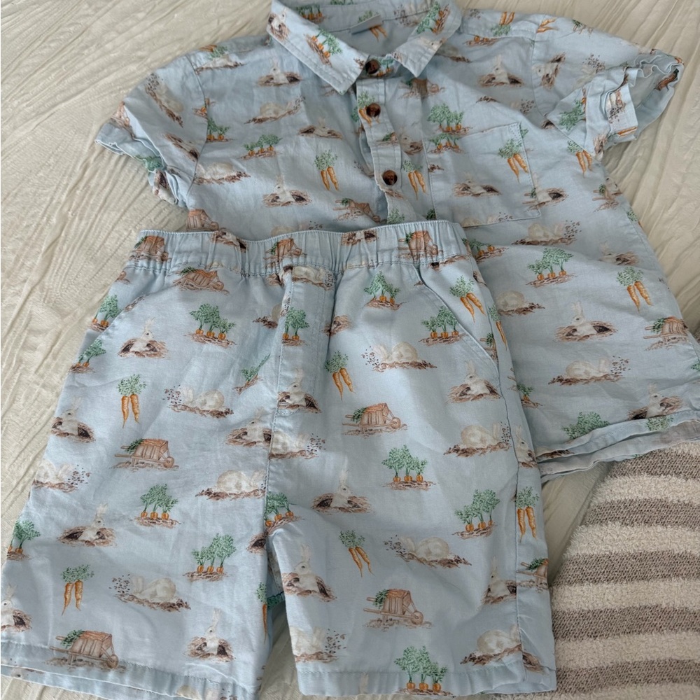 Edgehill Collection Light Blue Toddler Set with Farm & Carrot Print